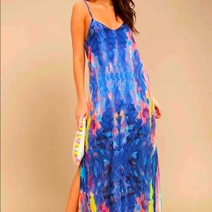 Lulus Flying Watercolors Royal Blue Print Maxi Dress